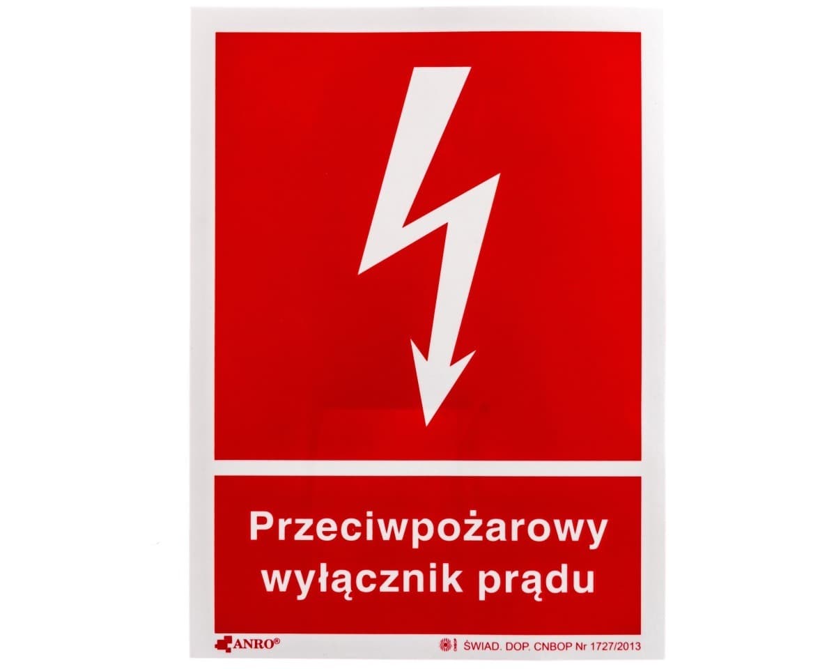 Naklejka ostrzegawcza /Przeciwpożarowy wyłącznik prądu 150x205/ 31P/F1/FS /5szt./