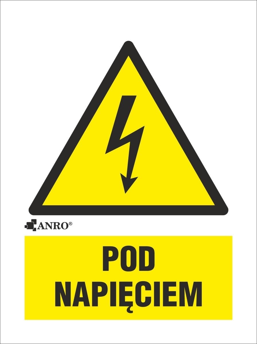Samoprzylepna tabliczka ostrzegawcza /POD NAPIĘCIEM 52x74/ 2EOA/Q1/F